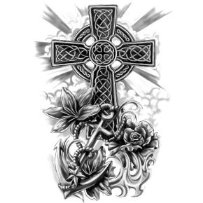 Wzór tatuażu krzyż i róże